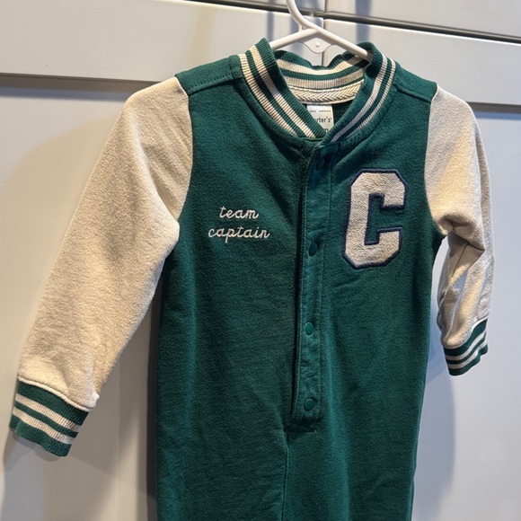 4/$15 Carter’s Team Captain One Piece Green and Cream- Size 18 months - Picture 2 of 5